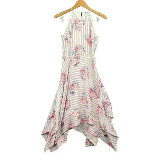 Striped Floral Summer Dress SMALL Scarf Flowy Lining Candie's Women's - Picture 1 of 15